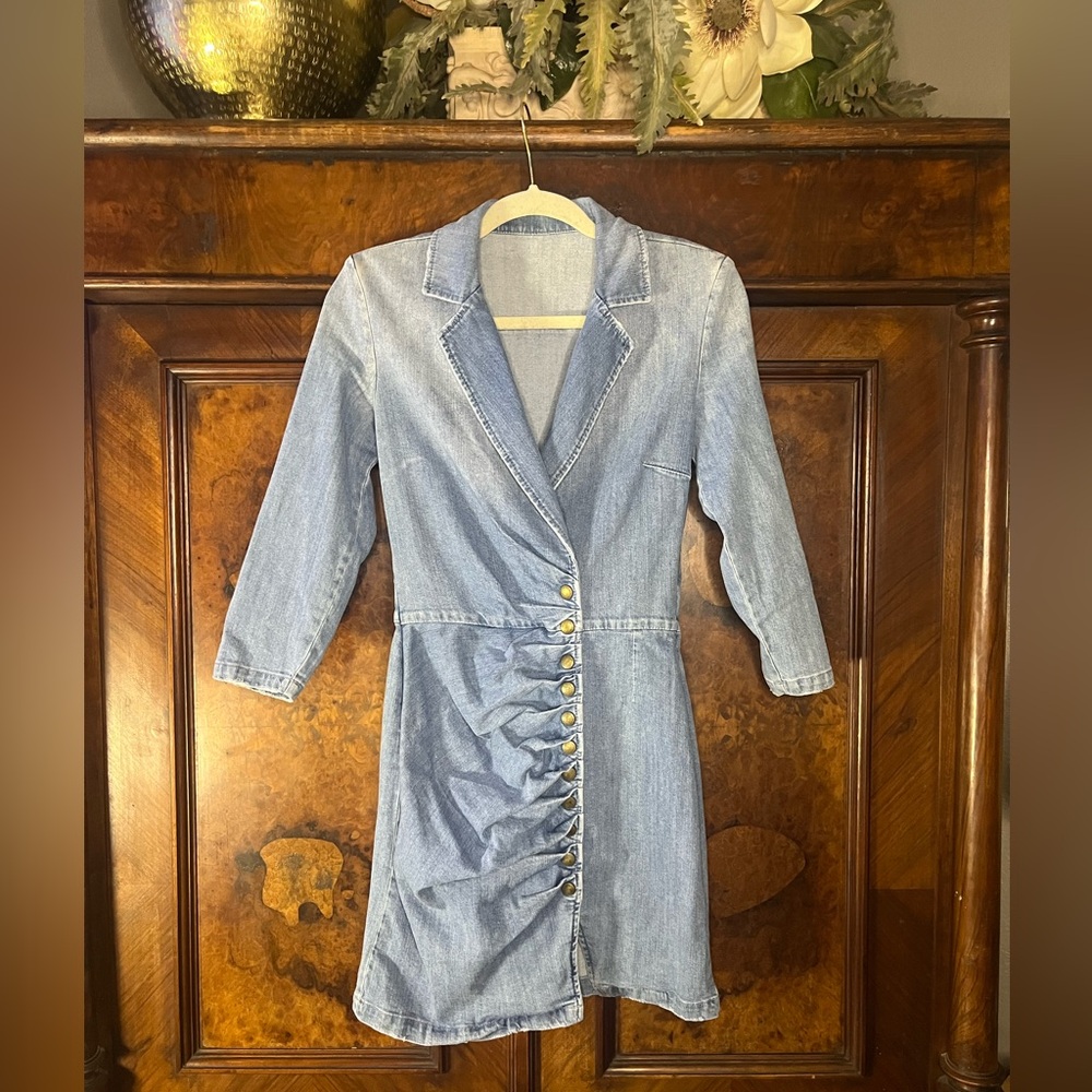 Retrofete Washed Light Blue Denim Button-Front Mini Dress - Picture 5 of 13